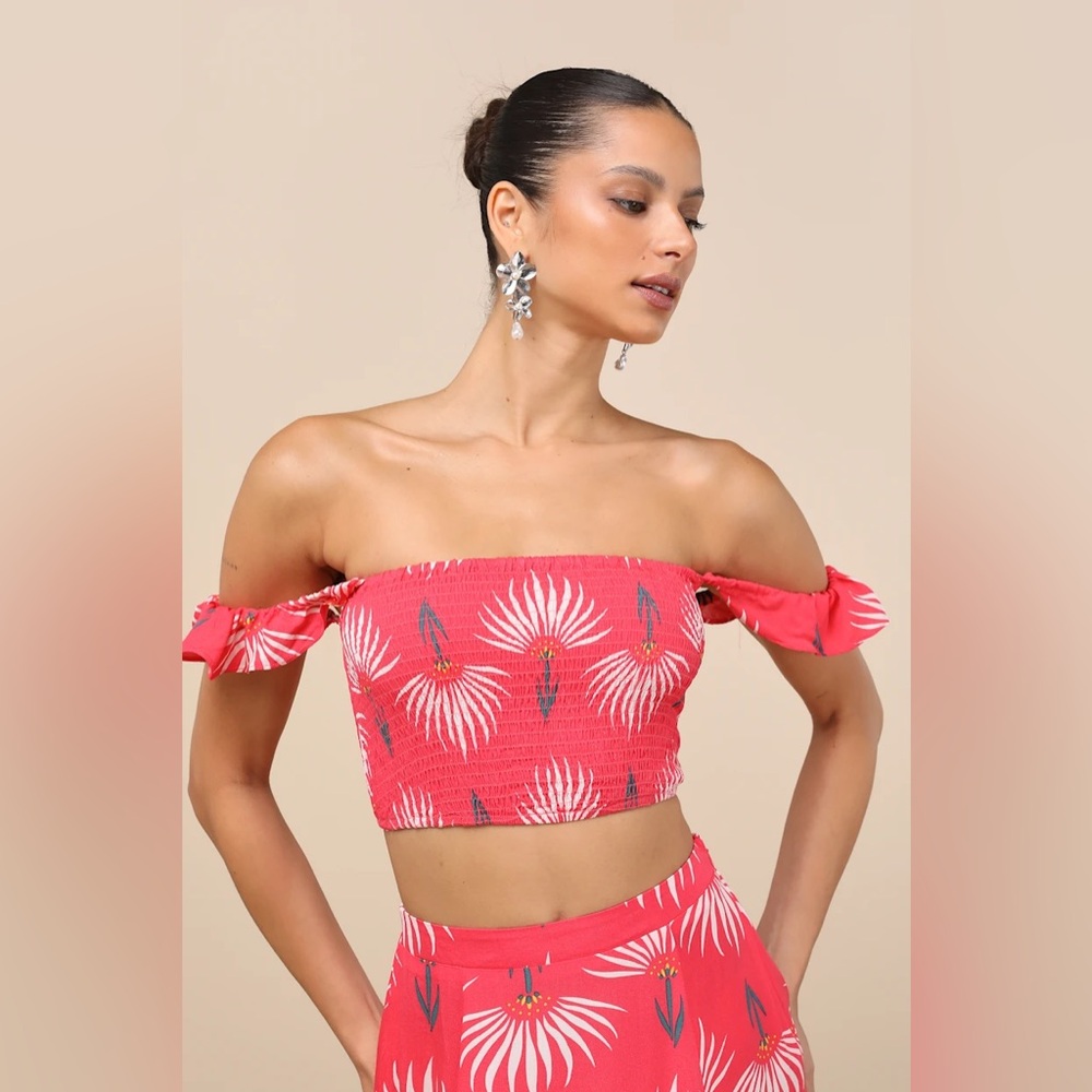 NWOT Lulus Transcoso Coral Floral Print Two-Piece Maxi Dress - Picture 3 of 11